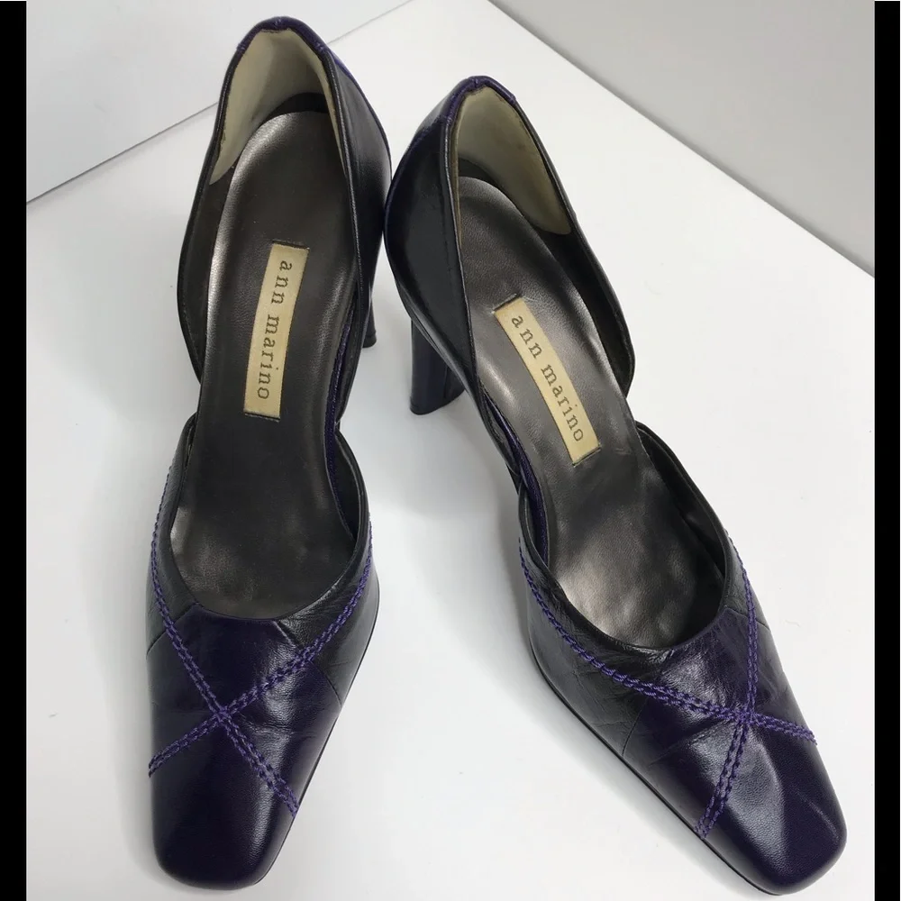 ANN MARINO Leather Purple Black Quilted Heel 6M